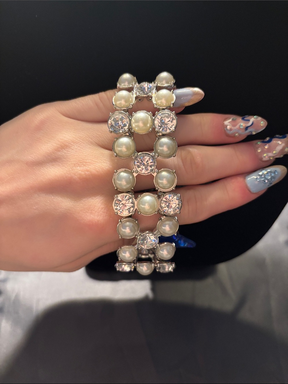 Paparazzi Pearl & Crystal Grid Bracelet - White, Silver